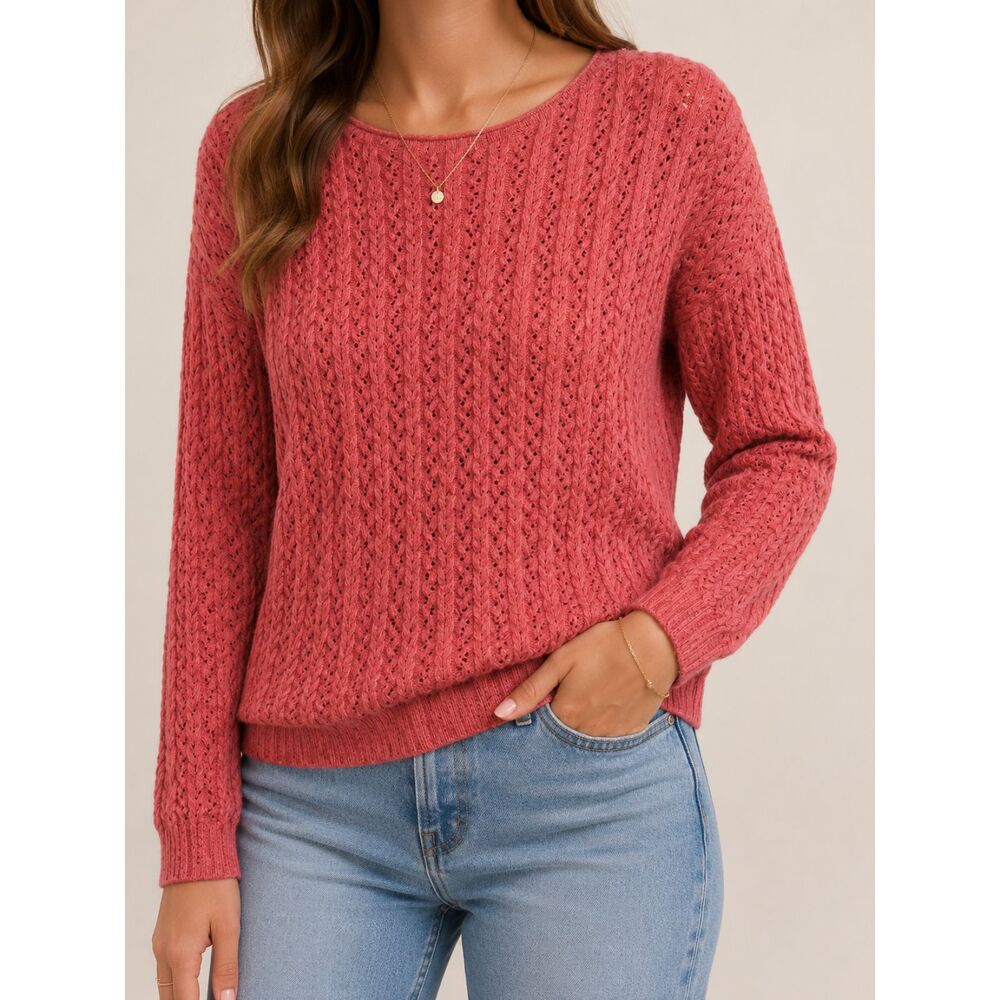 Wainscott Pink Cable Knit Sweater XL 100% Cotton Lightweight Cottagecore